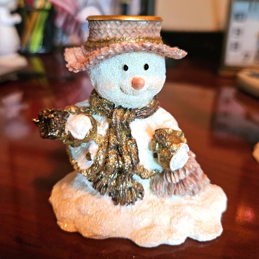 Vintage Rare Set of three adorable snowman candle holders figurines